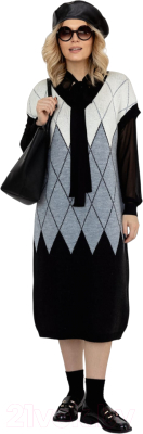 Платье Romgil ТЗ879Ш (р.170-88-96, черный/светло-серый/молочный)