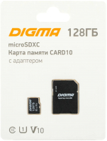 Карта памяти Digma MicroSDXC 128GB Class 10 CARD10 + adapter / DGFCA128A01 - 