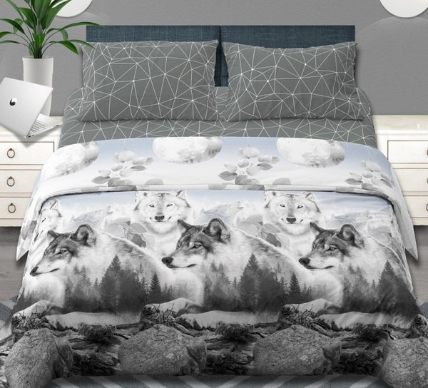 Комплект постельного белья Luxsonia Белый волк Бязь 1.5сп / ТрТ921-1/220(125)