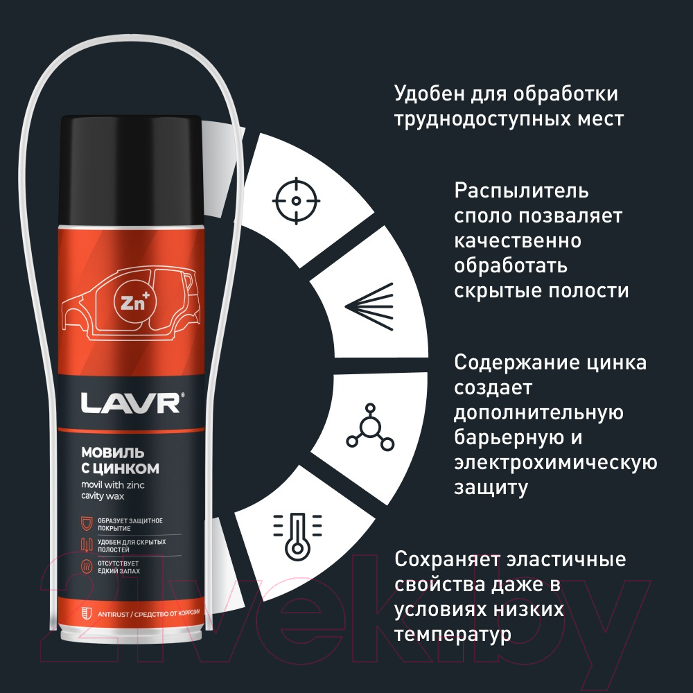 Средство от коррозии Lavr Мовиль с цинком Ln2415 (650мл) — фото 3