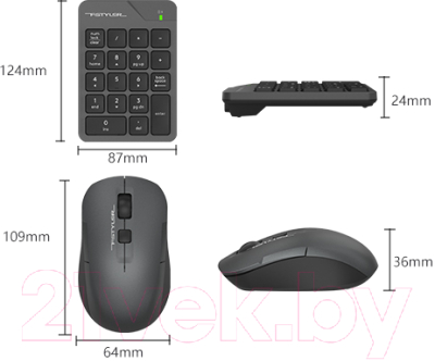 Мышь+цифровая клавиатура A4Tech Fstyler FG1600C Air (серый/черный)