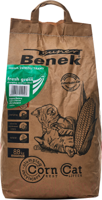 Наполнитель для туалета Super Benek Corn Cat Свежая трава (14л/8.8кг)
