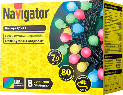 

Светодиодная гирлянда, NGF-B01-80RGBWW-8-7.9m-230-C8-BL-IP20