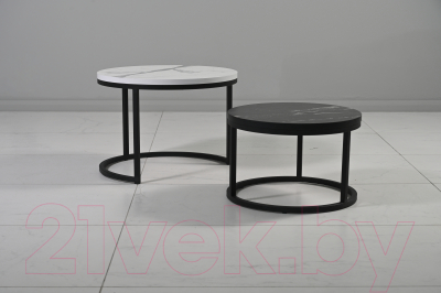 Комплект журнальных столиков Мир стульев №6 60x60 (белый мрамор/черный муар)