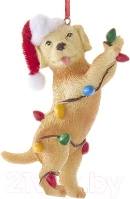 Елочная игрушка Kurt S. Adler Золотистый щенок с гирляндой / D4140_1