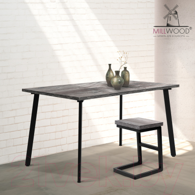 Обеденный стол Millwood Шанхай 130x80x75 (сосна пасадена/металл черный)