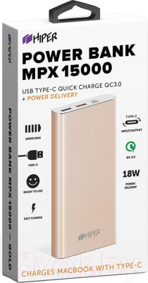 Портативное зарядное устройство HIPER MPX15000 (золото)