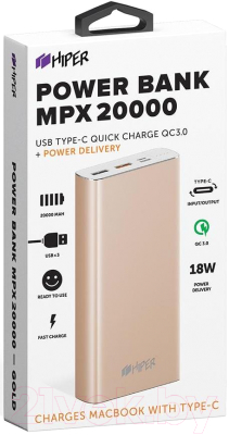 Портативное зарядное устройство HIPER MPX20000 (золото)