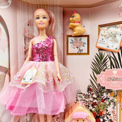Кукла с аксессуарами Sharktoys С питомцем Розовое платье / 37000103