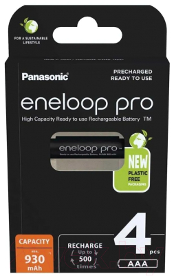 Комплект аккумуляторов Panasonic Eneloop Pro AAA 930 4BP / BK-4HCDE/4BE