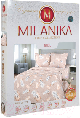 Комплект постельного белья Milanika Перья 2сп с европростыней (бязь)