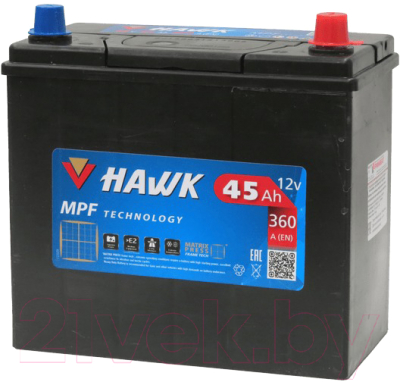 Автомобильный аккумулятор HAWK Asia JR 360A / HSMF-50B24L (45 А/ч)