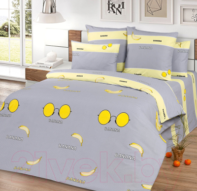 Комплект постельного белья Milanika Бананы Семейный 50x70 (поплин)