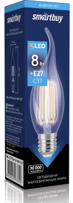 Лампа SmartBuy SBL-C37FCan-8-40K-E27