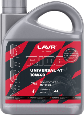 Моторное масло Lavr Moto Ride Universal 4T 10W40 SM / Ln7746 (4л)