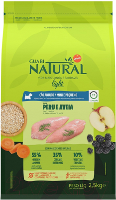 Сухой корм для собак Guabi Natural Низкокалорийный для мелких пород индейка и овес (2.5кг)