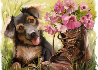 Картина по номерам Darvish Щенок с цветами в башмаке / DV-9519-1