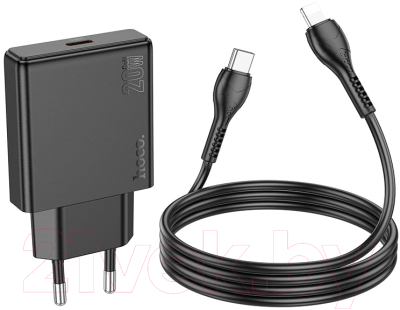 Зарядное устройство сетевое Hoco N37 + кабель Type-C to iP (черный)