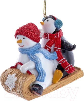 Елочная игрушка Kurt S. Adler Снеговик и пингвин на санях / E0868_1