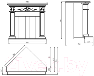 Каминокомплект Смолком Verona Corner STD-ASP + Fobos-S LUX BL LT (махагон коричневый антик)