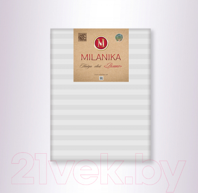 Простыня Milanika Светло-серая на резинке 90x200x20 (поплин-страйп)