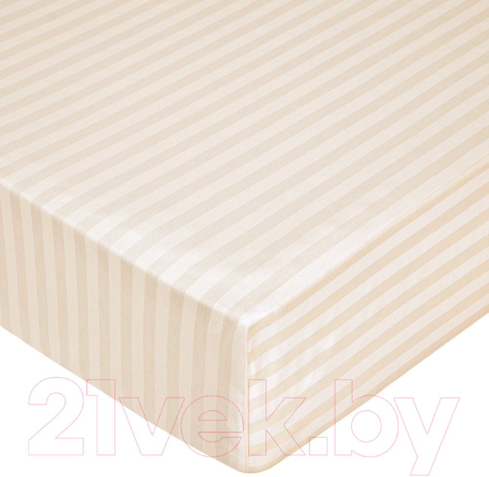 Простыня Milanika Бежевая на резинке 200x200x20 (поплин-страйп)
