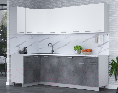 Готовая кухня Интерлиния Мила Лайт 1.2x2.4 (белый платинум/бетон портленд/белый гранит)