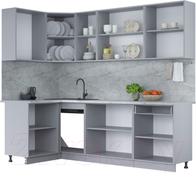 Готовая кухня Интерлиния Мила Лайт 1.2x2.4 (белый платинум/бетон портленд/белый гранит)