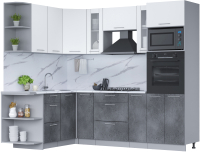 Кухонный гарнитур Интерлиния Мила 1.68x2.4 левая (белый платинум/бетон портленд/белый гранит) - 
