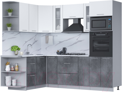 Готовая кухня Интерлиния Мила 1.68x2.4 левая (белый платинум/бетон портленд/белый гранит)
