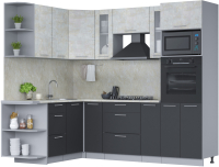 Кухонный гарнитур Интерлиния Мила 1.68x2.4 левая (бетон лайт/антрацит/опал светлый) - 