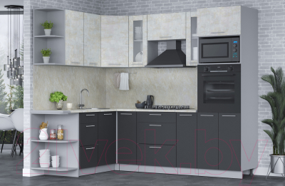 Кухонный гарнитур Интерлиния Мила 1.68x2.4 левая (бетон лайт/антрацит/опал светлый)