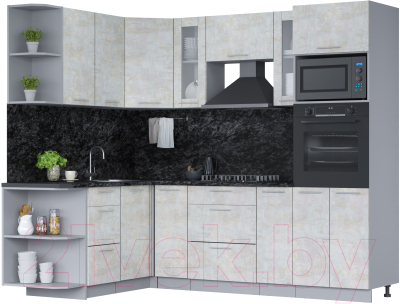 Готовая кухня Интерлиния Мила 1.68x2.4 левая (бетон лайт/бетон лайт/кастилло темный)