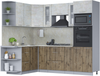 Кухонный гарнитур Интерлиния Мила 1.68x2.4 левая (бетон лайт/дуб веллингтон/опал светлый) - 