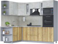 Кухонный гарнитур Интерлиния Мила 1.68x2.4 левая (бетон лайт/дуб золотой/опал светлый) - 