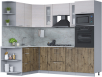 Кухонный гарнитур Интерлиния Мила 1.68x2.4 левая (вудлайн кремовый/дуб веллингтон/серый каспий) - 