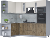 Кухонный гарнитур Интерлиния Мила 1.68x2.4 левая (персидский жемчуг/дуб веллингтон/серый каспий) - 