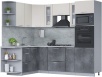 Кухонный гарнитур Интерлиния Мила 1.68x2.4 левая (персидский жемчуг/бетон портленд/серый каспий) - 