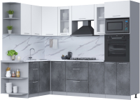 Готовая кухня Интерлиния Мила 1.68x2.6 левая (белый платинум/бетон портленд/белый гранит) - 