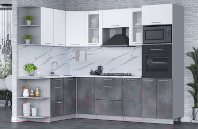 Готовая кухня Интерлиния Мила 1.68x2.6 левая (белый платинум/бетон портленд/белый гранит)