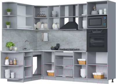 Готовая кухня Интерлиния Мила 1.68x2.6 левая (белый платинум/бетон портленд/белый гранит)