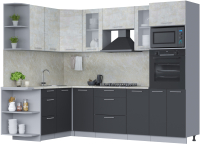 Кухонный гарнитур Интерлиния Мила 1.68x2.6 левая (бетон лайт/антрацит/опал светлый) - 