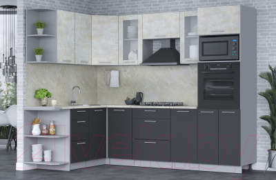 Готовая кухня Интерлиния Мила 1.68x2.6 левая (бетон лайт/антрацит/опал светлый)