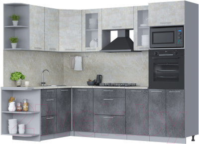 Готовая кухня Интерлиния Мила 1.68x2.6 левая (бетон лайт/бетон портленд/опал светлый)