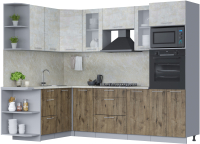 Кухонный гарнитур Интерлиния Мила 1.68x2.6 левая (бетон лайт/дуб веллингтон/опал светлый) - 