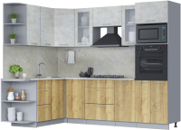 Кухонный гарнитур Интерлиния Мила 1.68x2.6 левая (бетон лайт/дуб золотой/опал светлый) - 