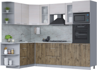 Кухонный гарнитур Интерлиния Мила 1.68x2.6 левая (вудлайн кремовый/дуб веллингтон/серый каспий) - 