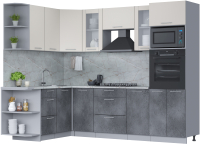 Кухонный гарнитур Интерлиния Мила 1.68x2.6 левая (персидский жемчуг/бетон портленд/серый каспий) - 