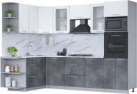 Кухонный гарнитур Интерлиния Мила 1.68x2.8 левая (белый платинум/бетон портленд/белый гранит) - 