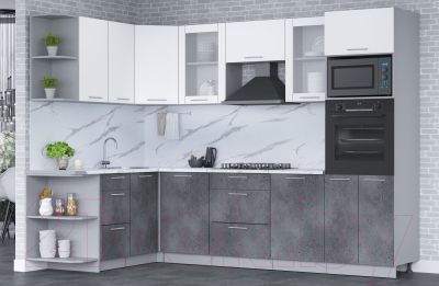 Готовая кухня Интерлиния Мила 1.68x2.8 левая (белый платинум/бетон портленд/белый гранит)